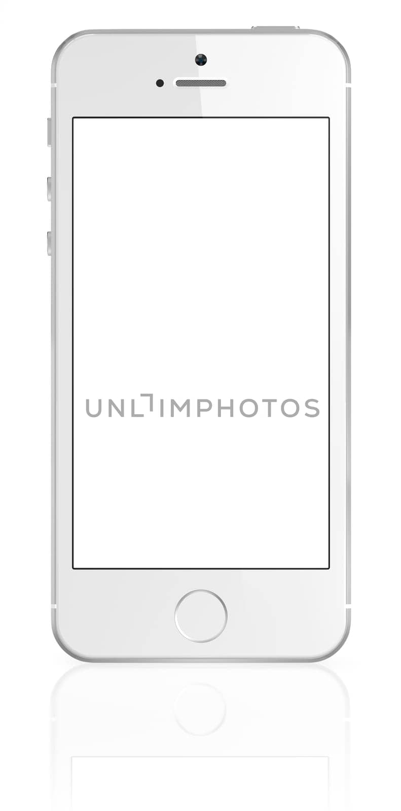 Smartphone with blank screen on white background