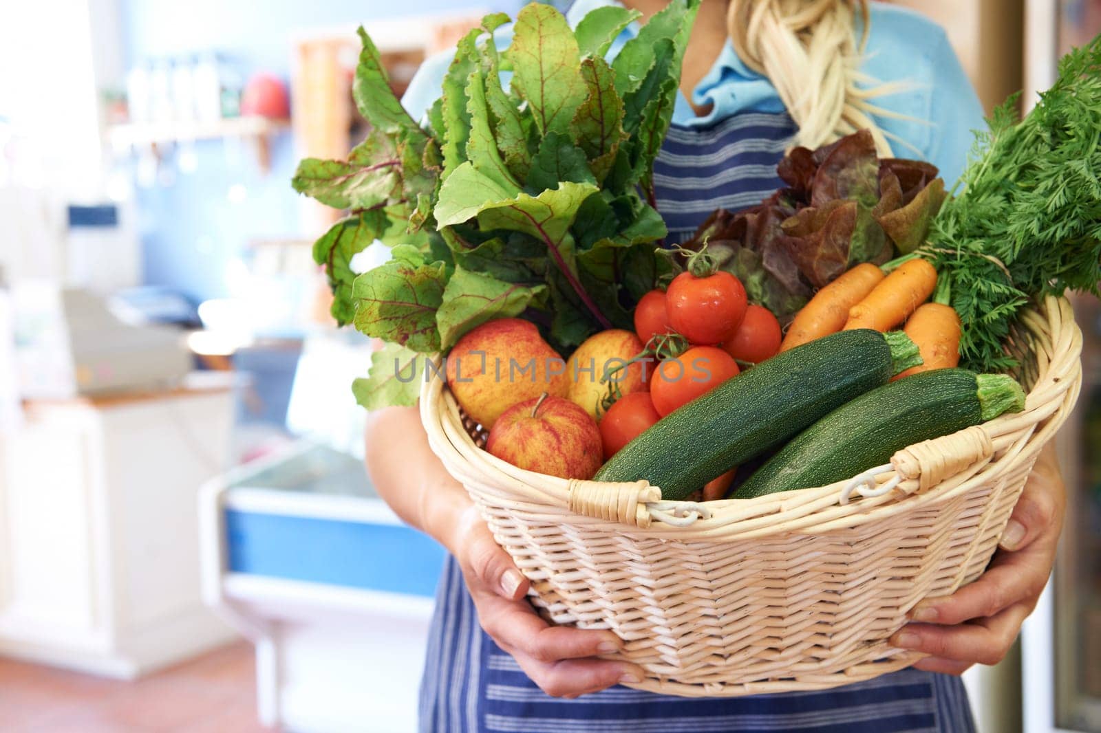 Close Up Of Fresh Produce In Basket At Farm Shop