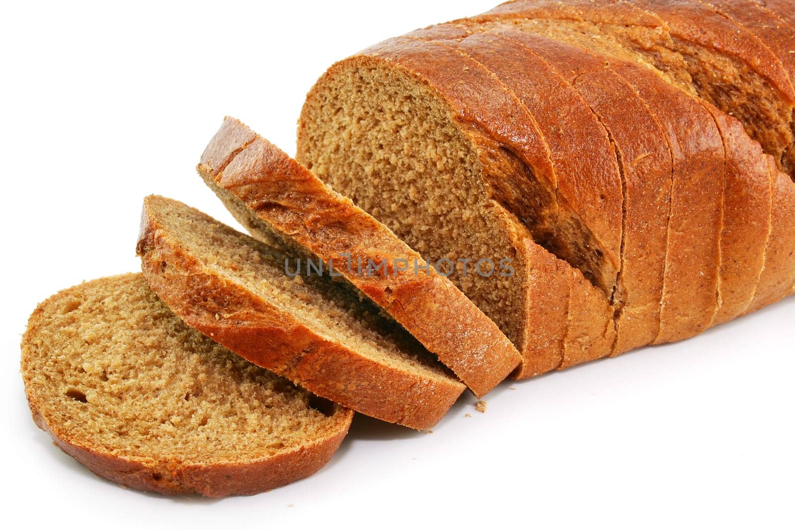 Closeup of whole wheat bread isolated on a white background