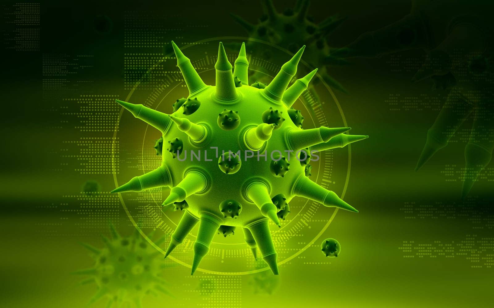 Digital illustration of Flu virus in colour background