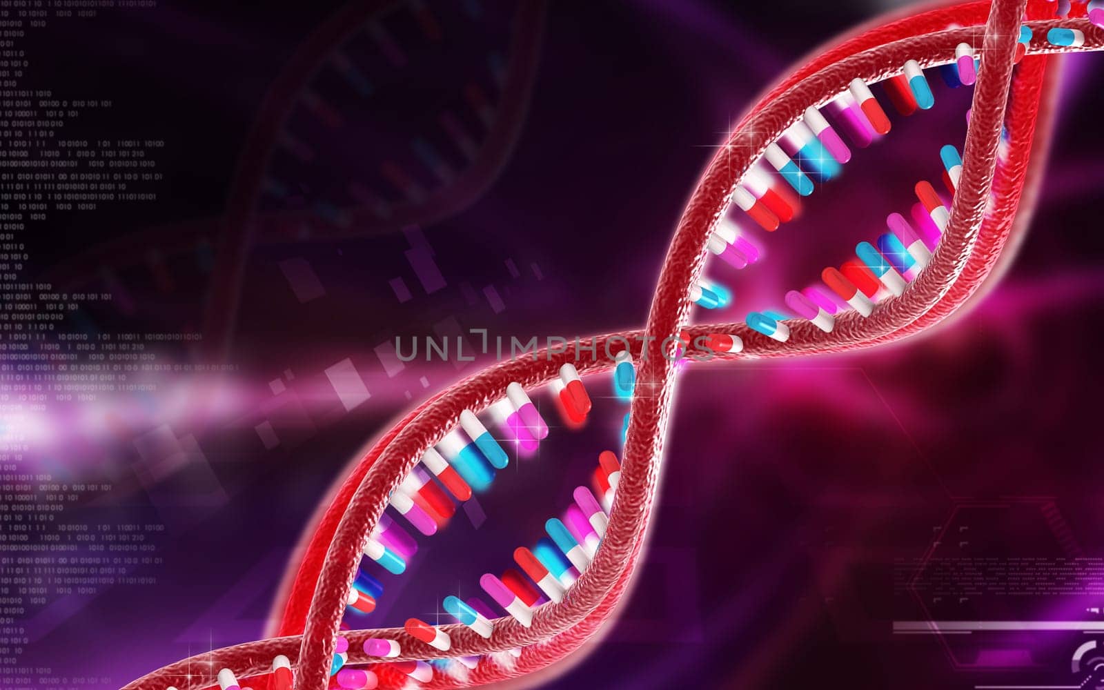 Digital illustration DNA structure in colour background