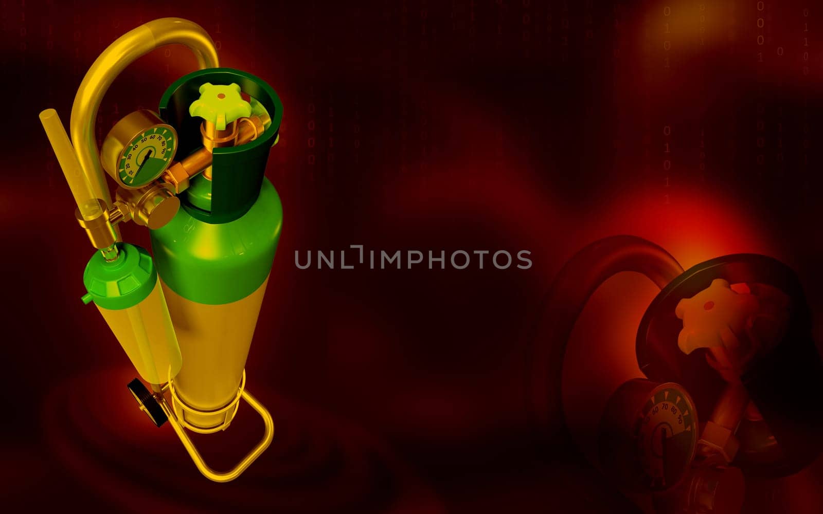 Digital illustration of oxygen cylinder in colour background