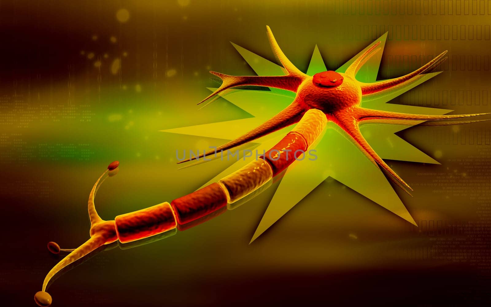 Digital illustration of neuron in colour background