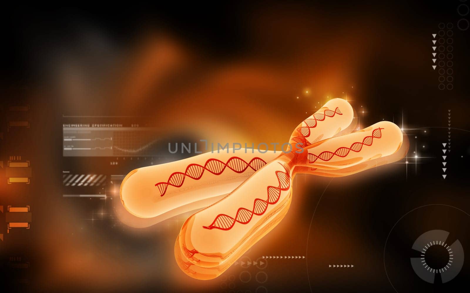 Digital illustration of chromosome in colour background