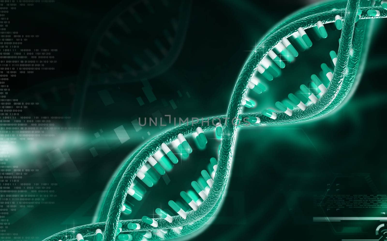 Digital illustration DNA structure in colour background