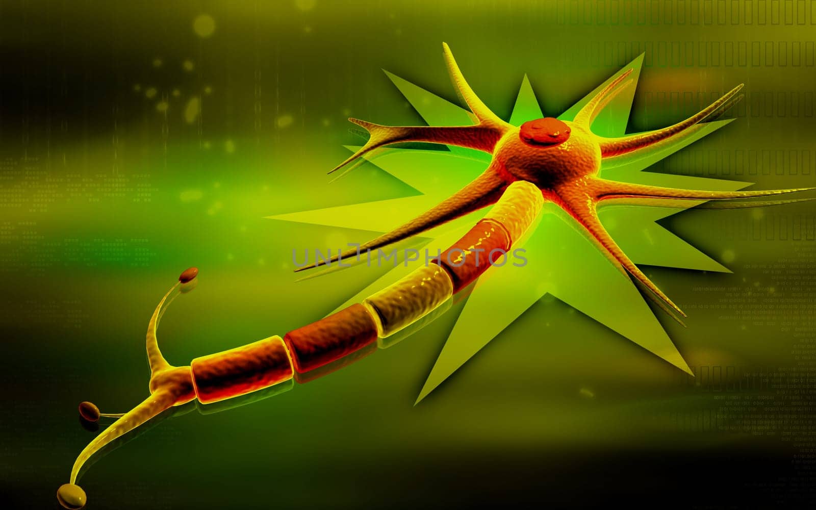 Digital illustration of neuron in colour background