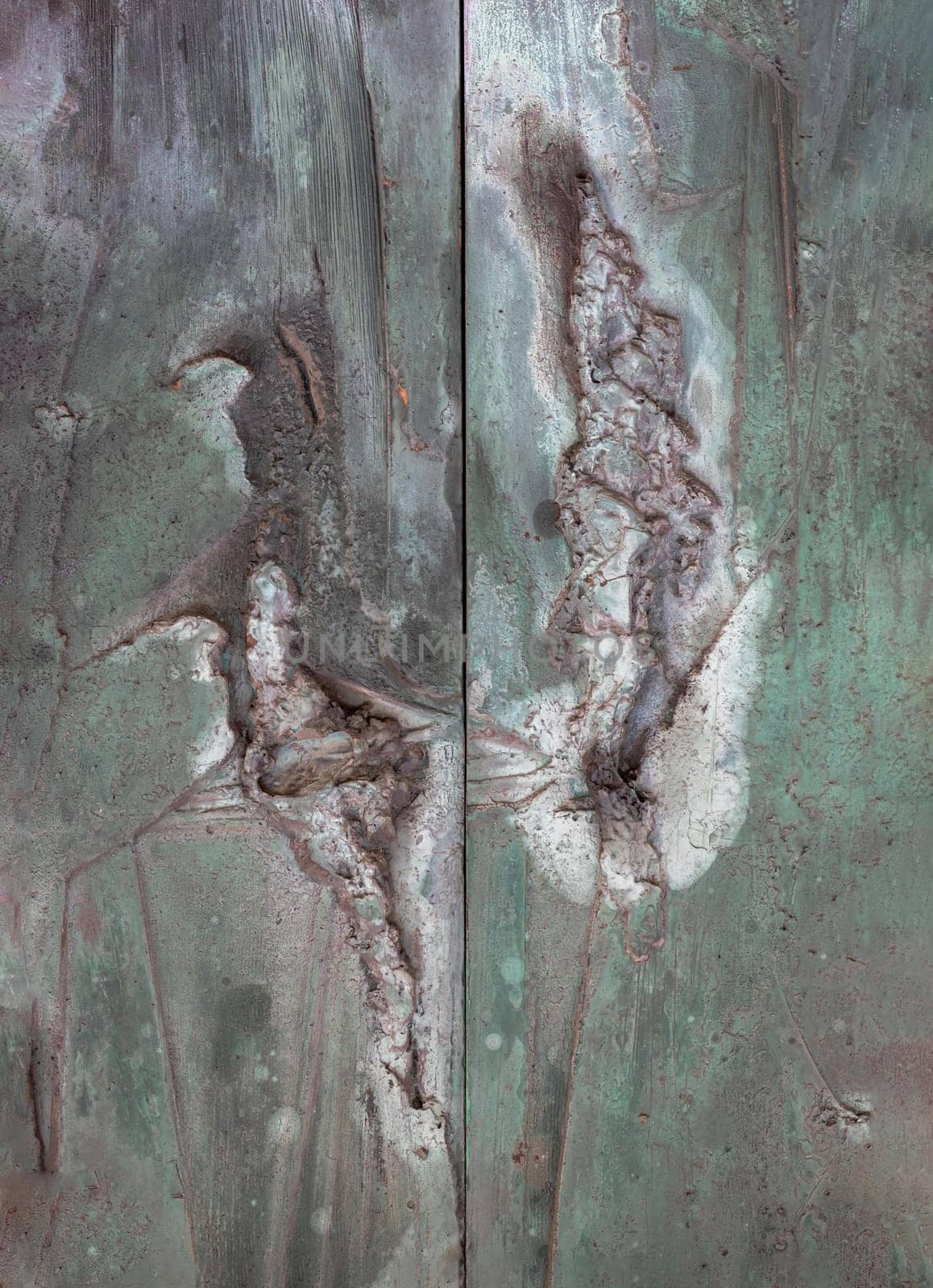Close-up of The surface old iron door. Abstract texture background, Old metal surface, Space for text, Selective focus.