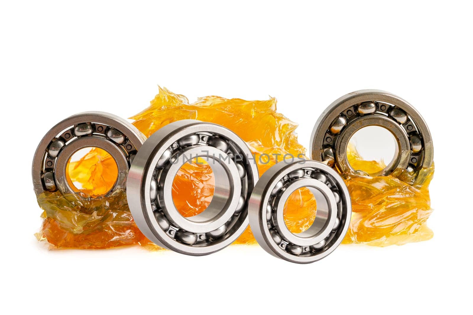 Ball bearing stainless with grease lithium machinery lubrication for automotive and industrial  isolated on white background. by pamai