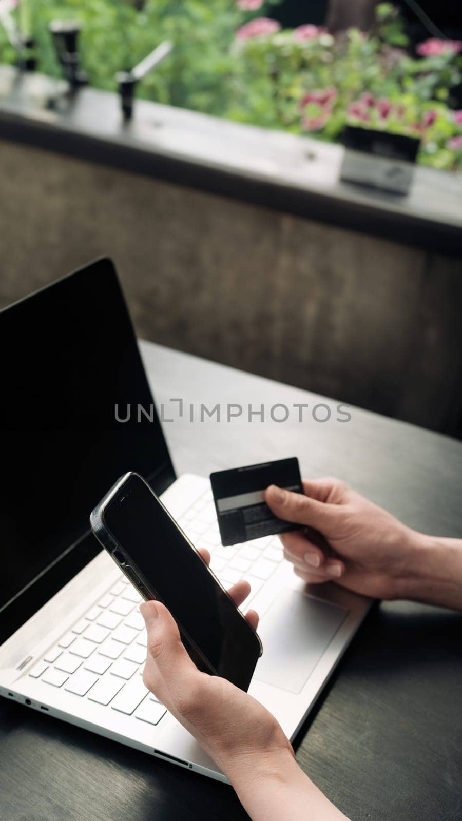 Online Shopping in Action, Hands with Credit Card and Smartphone. Effortless Online Purchase. Hands Holding Credit Card and Smartphone. Digital Commerce at Your Fingertips