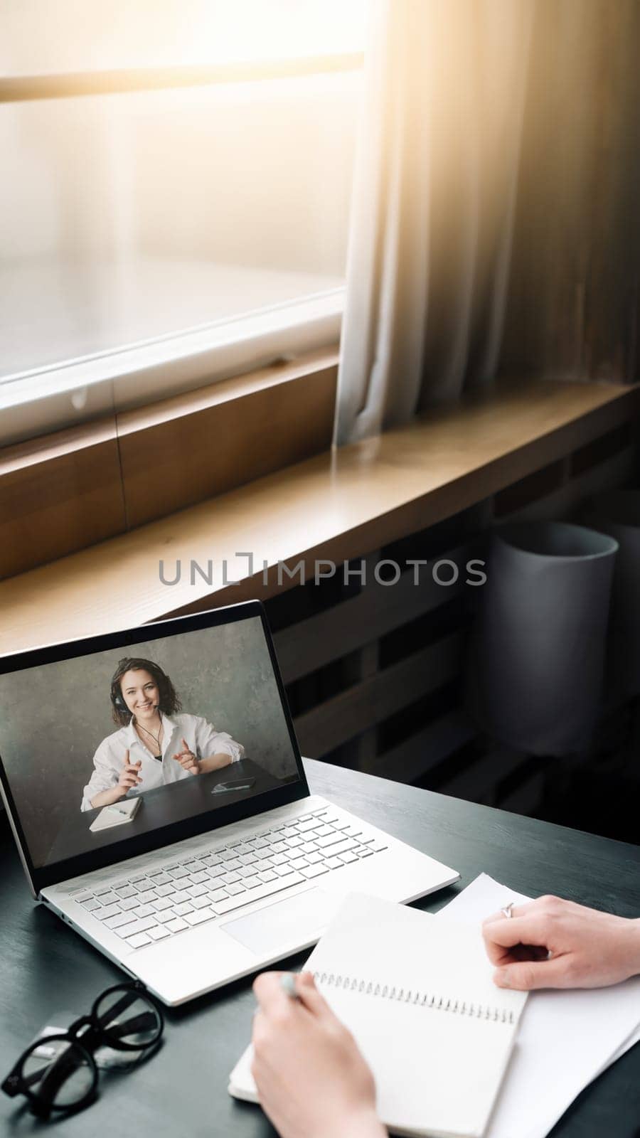 Online Meeting and Collaboration. Woman Engages in Discussion, Work from Home, Freelance, Video Conferencing, Distance Education, and Online Dating Concept.