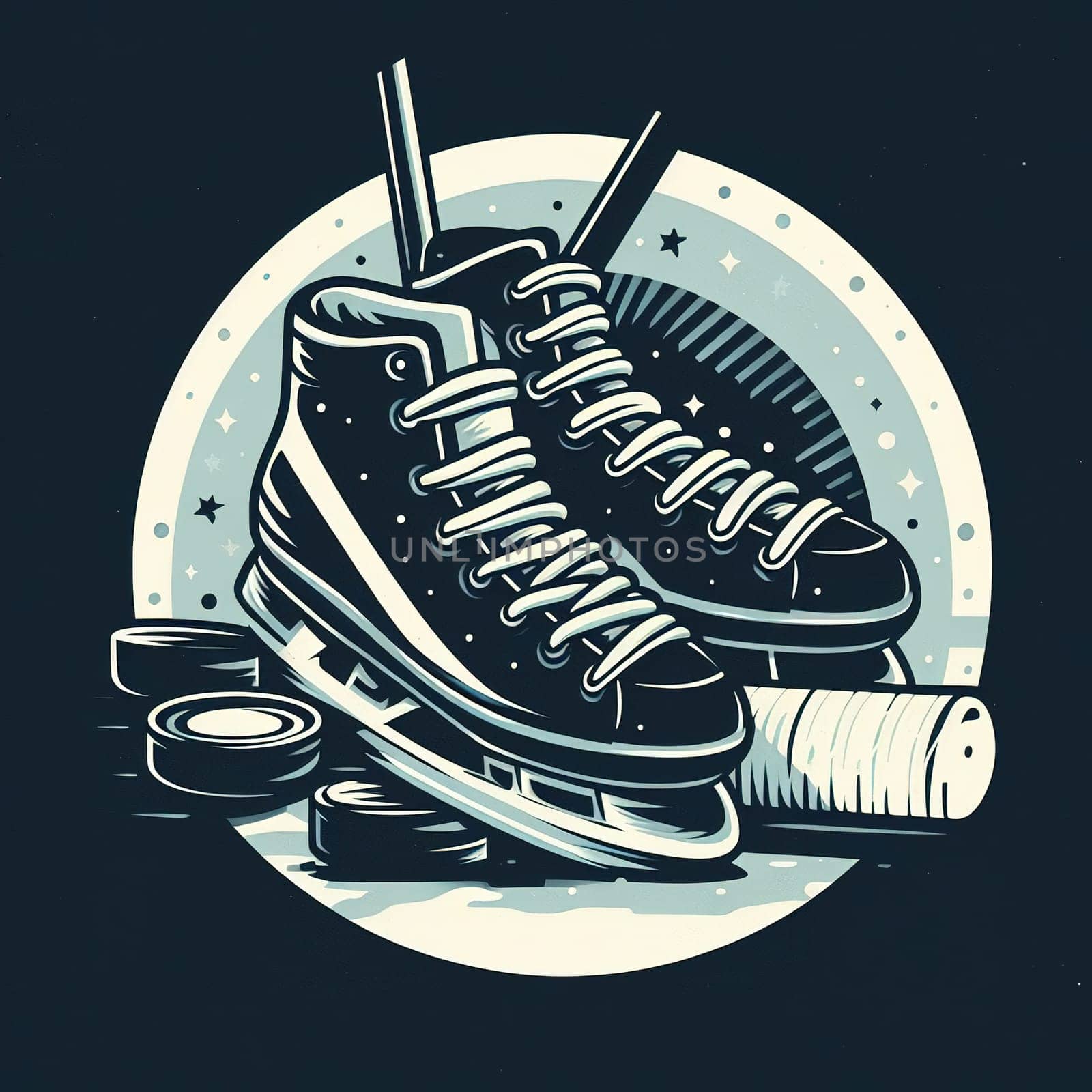 Hockey skates and sticks. Generative AI. High quality illustration