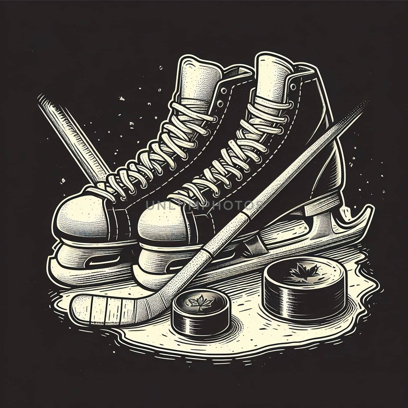 Hockey skates and sticks. Generative AI. High quality illustration