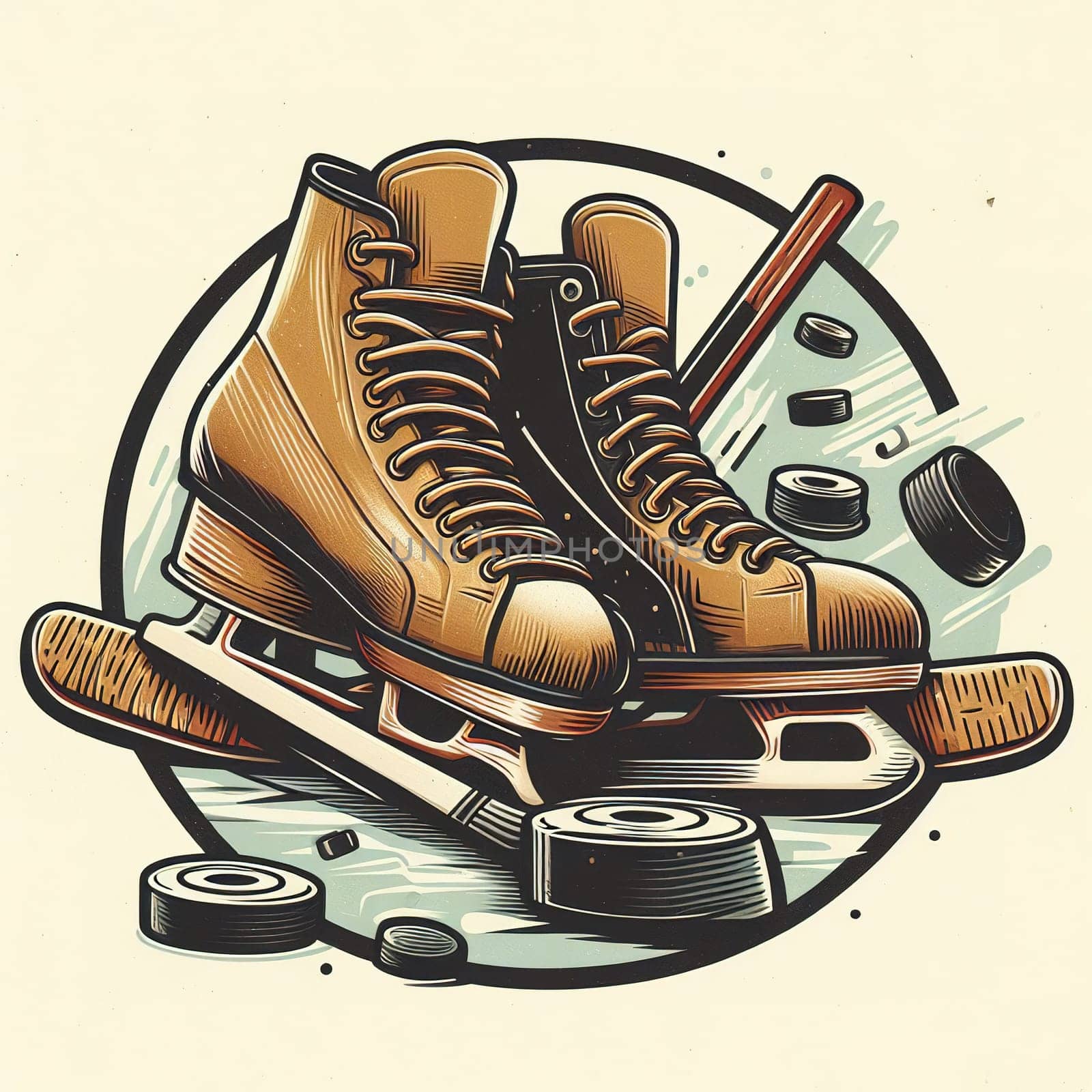 Hockey skates and sticks. Generative AI. High quality illustration