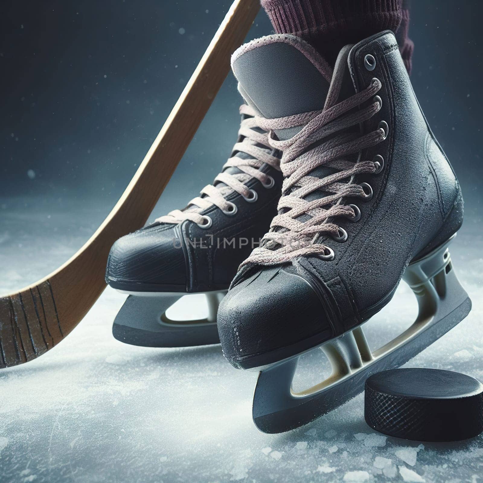 Hockey skates and sticks. Generative AI. High quality illustration