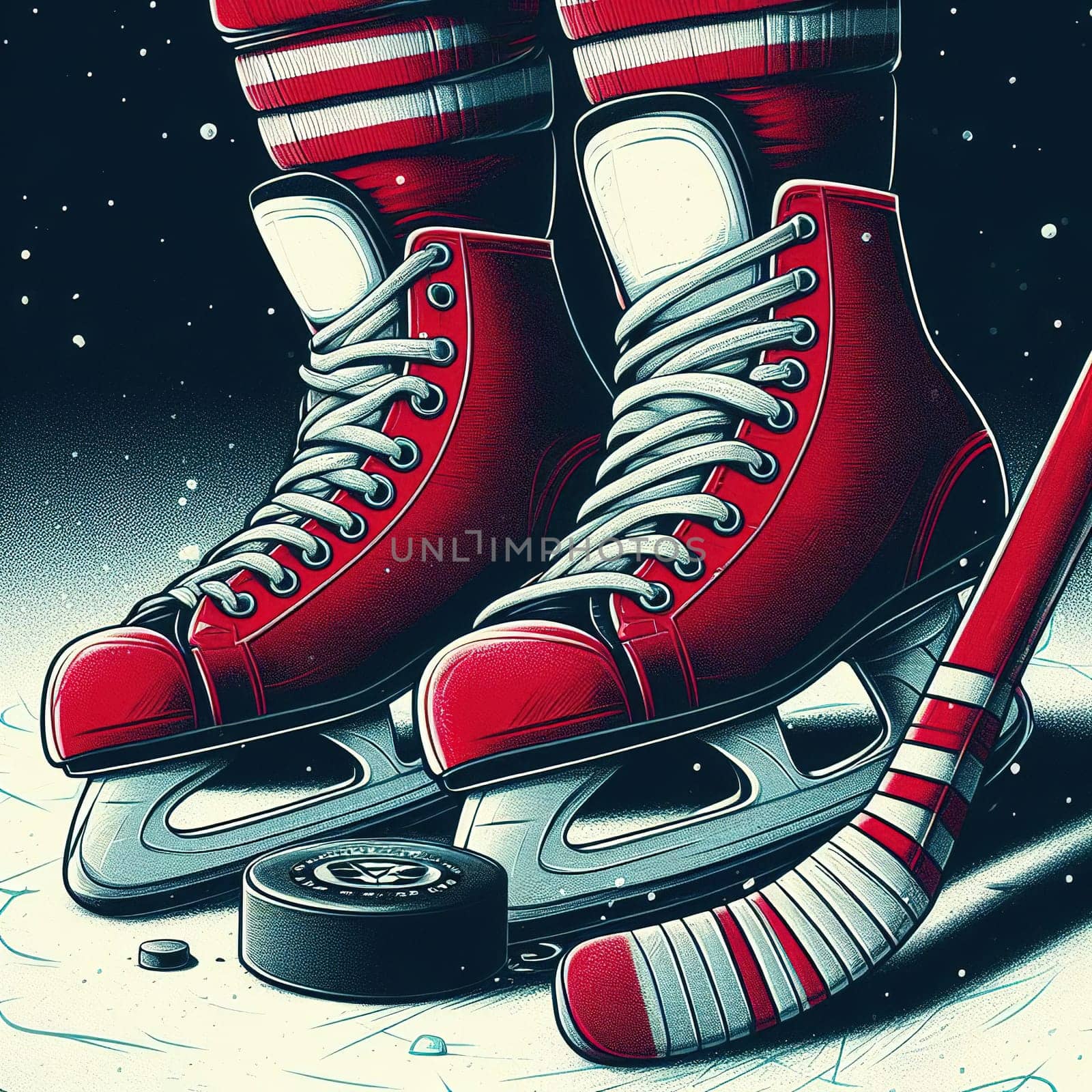 Hockey skates and sticks. Generative AI. High quality illustration