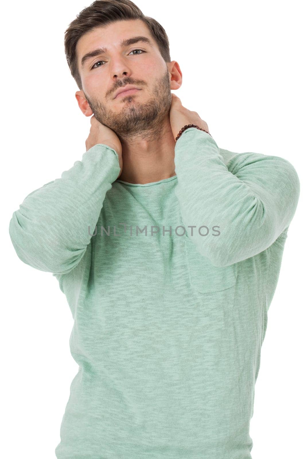 Good looking young man attractive in casual clothes with beard portrait isolated on white background