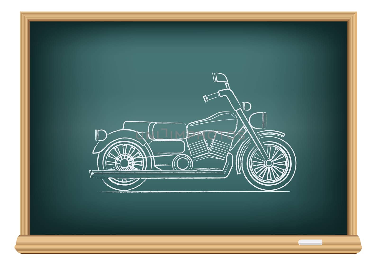 The school blackboard and chalk drawn motorcycle