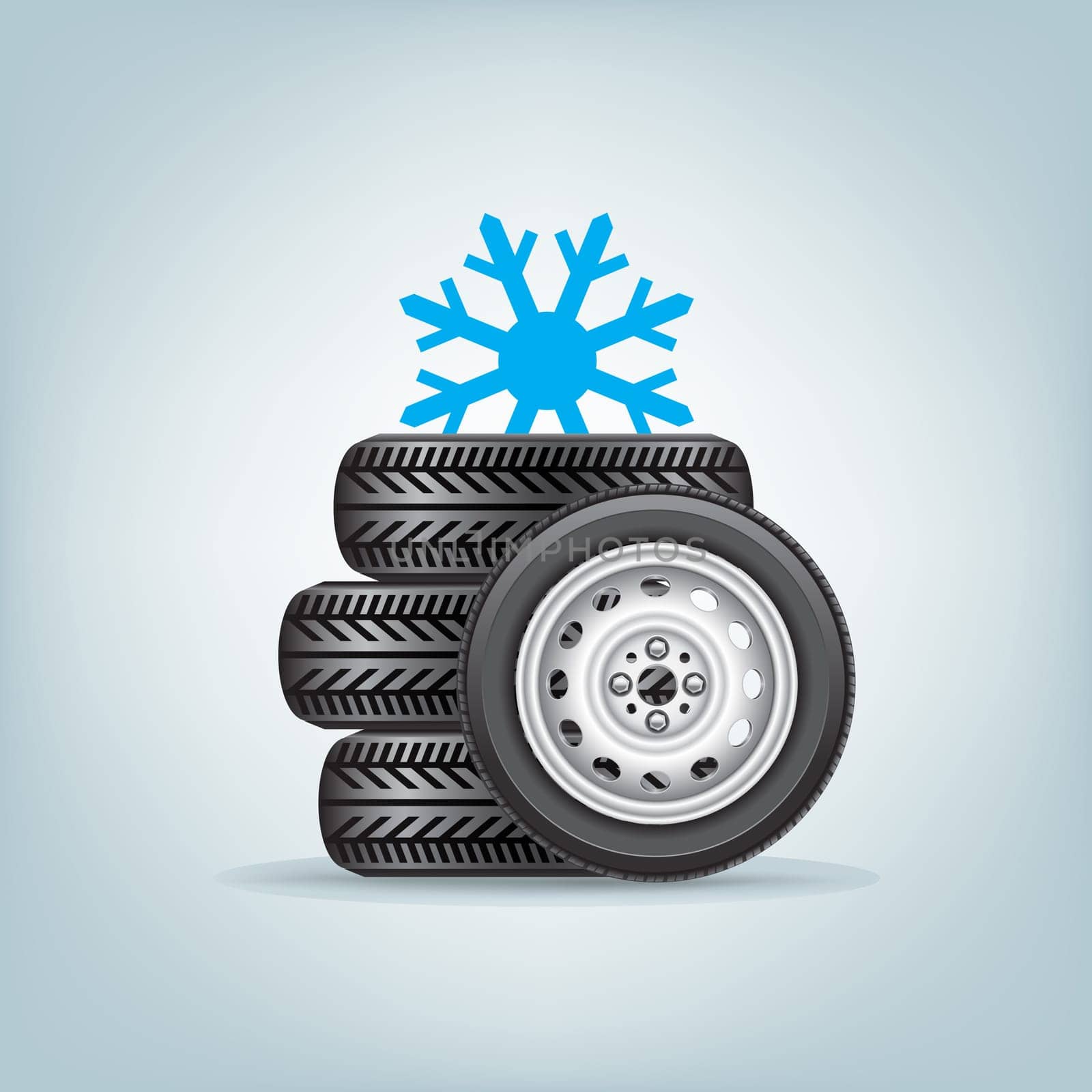 The set of winter wheels with icon of snowflake