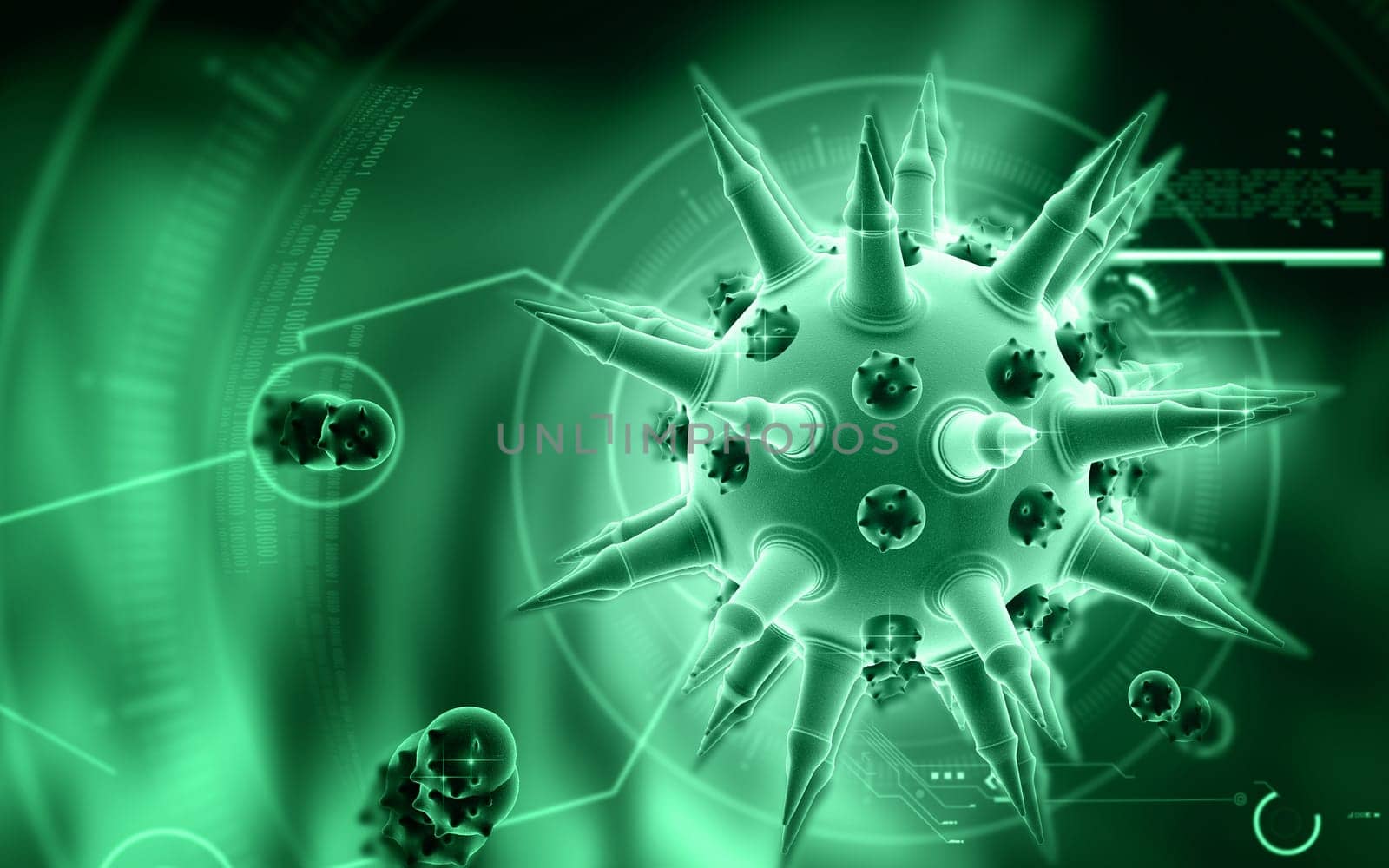 Digital illustration of Flu virus in colour background