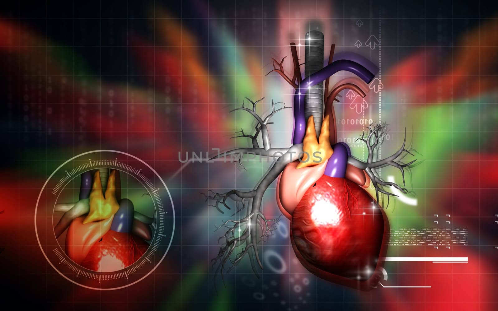 Digital illustration of heart in colour background