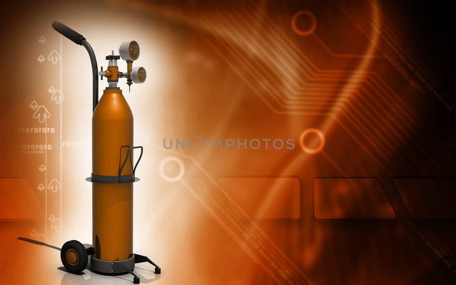 Digital illustration of oxygen cylinder in colour background