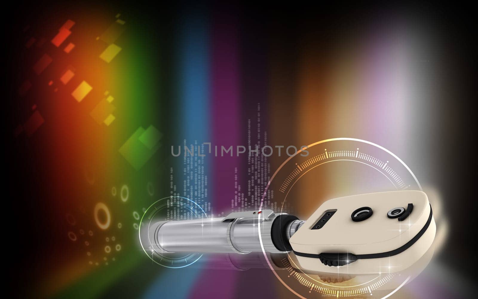 Digital illustration of ophthalmoscope in colour background