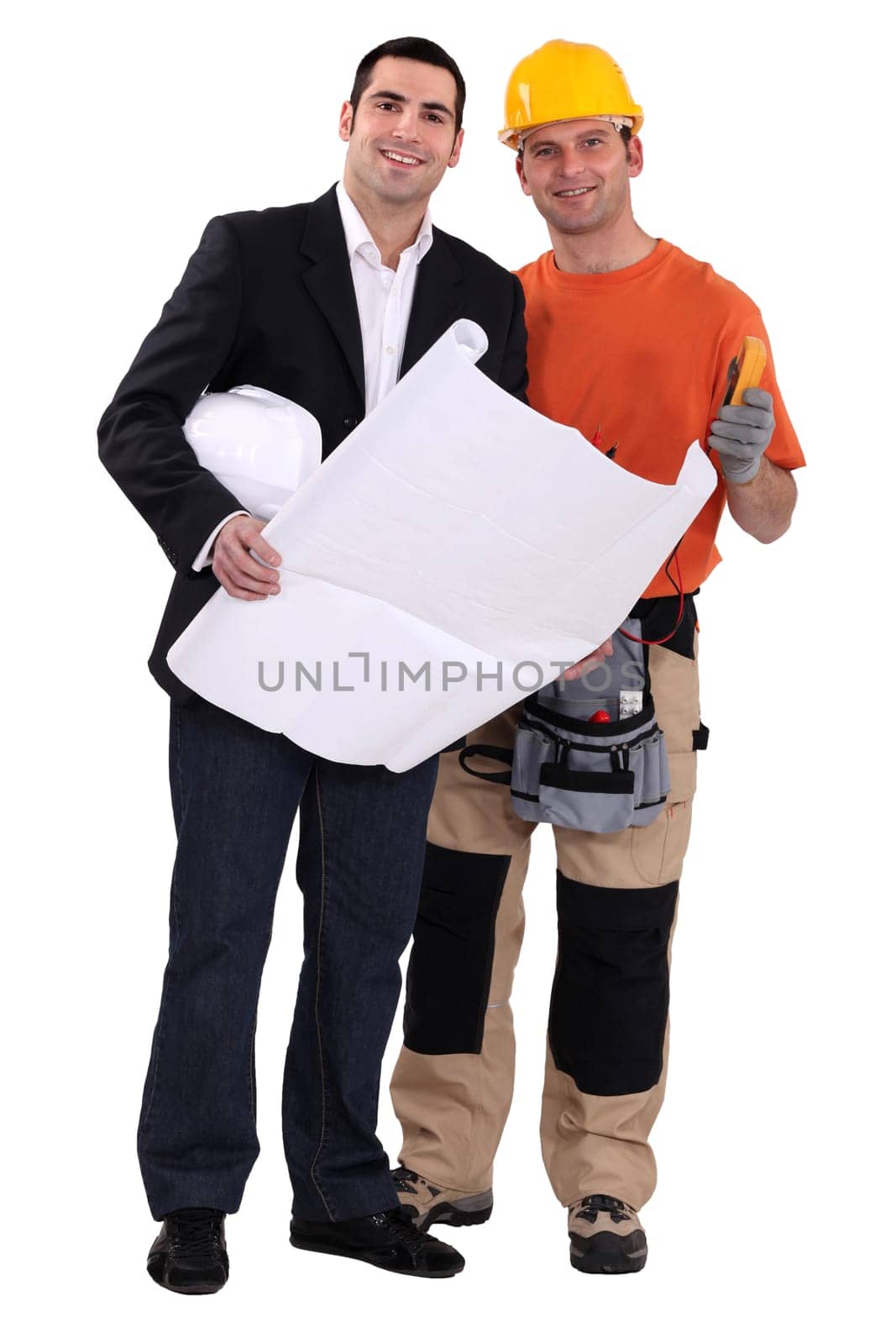 Tradesman and engineer working together
