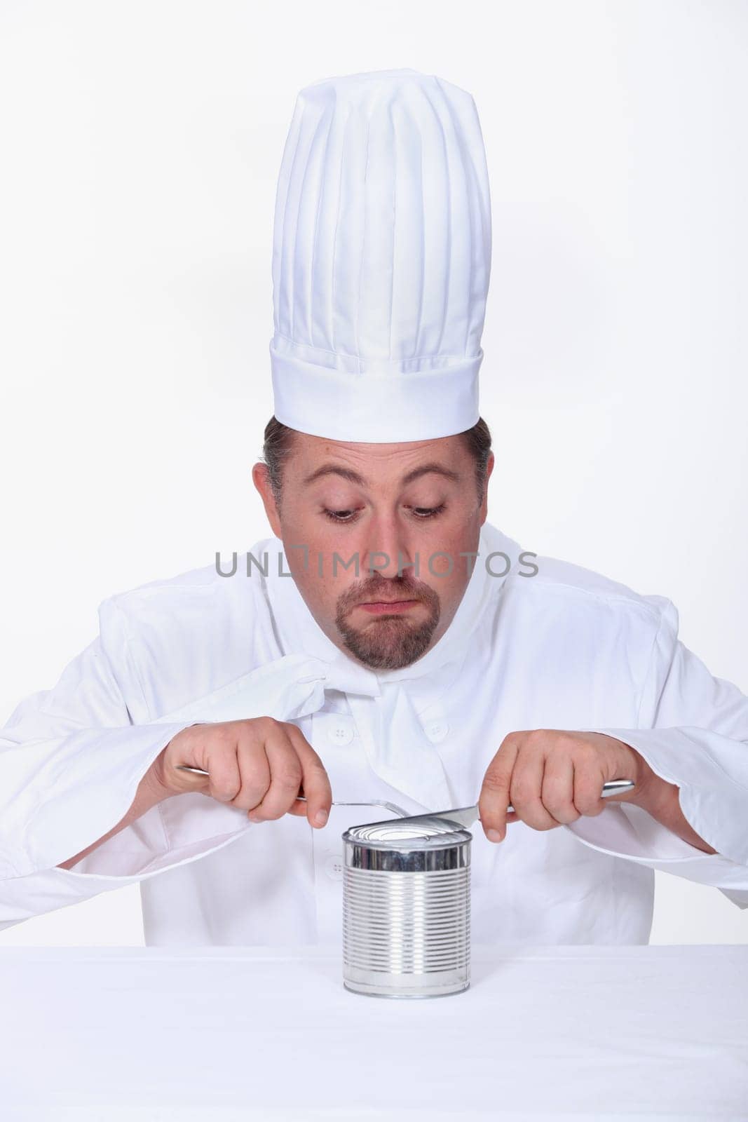 Chef eating a tin can