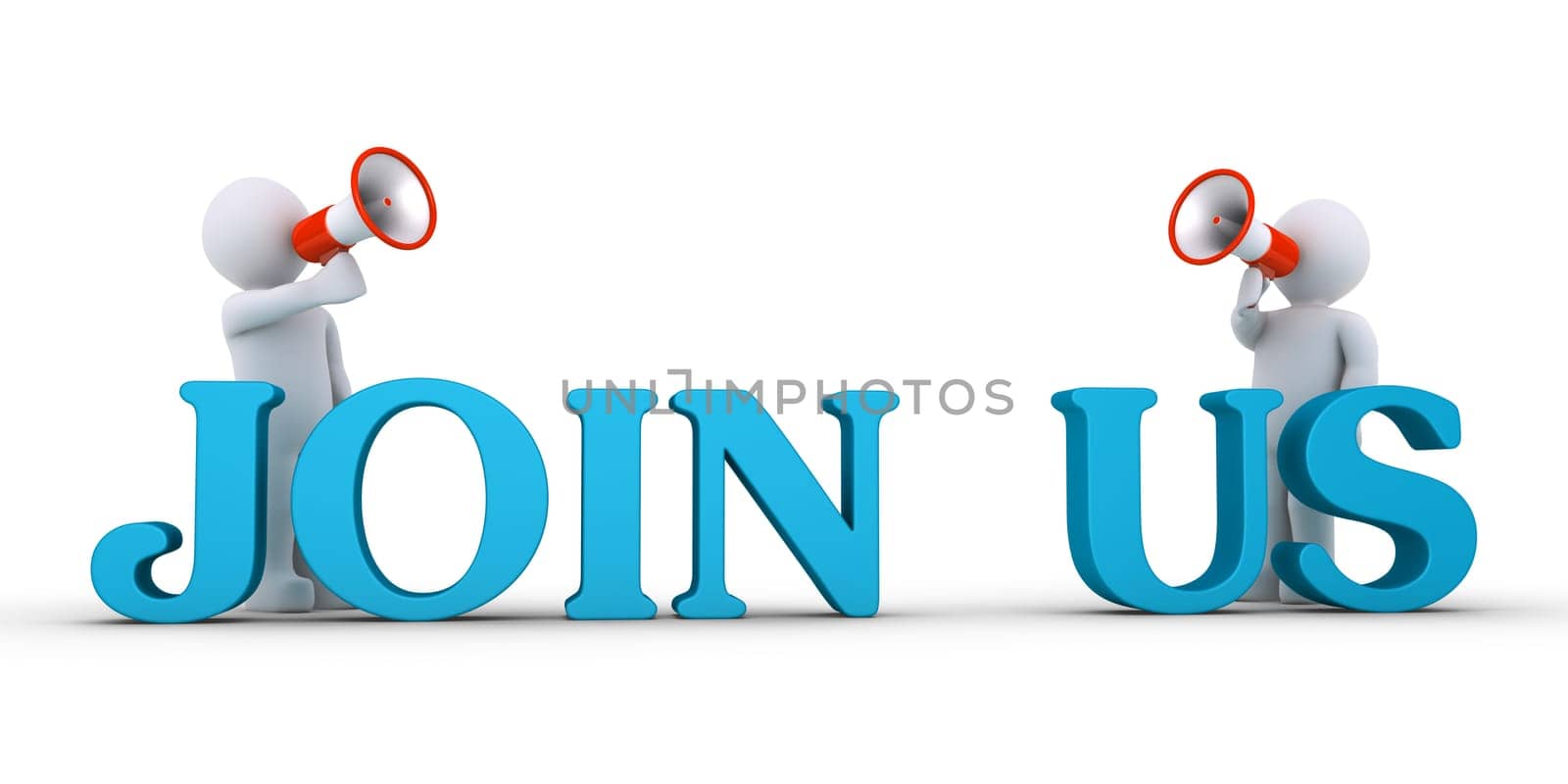 3d people with megaphones are behind JOIN US letters