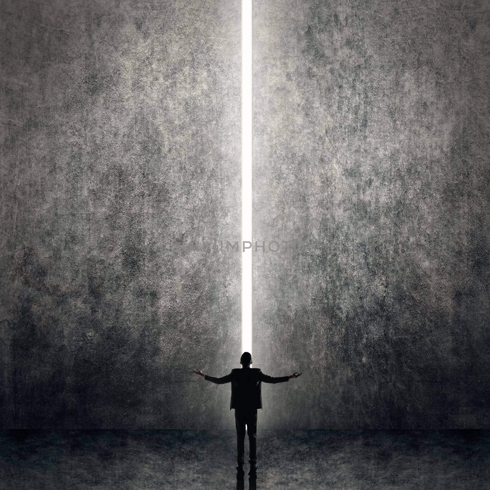 Asian business man facing the light, concept of freedom, relax, future, successful etc.