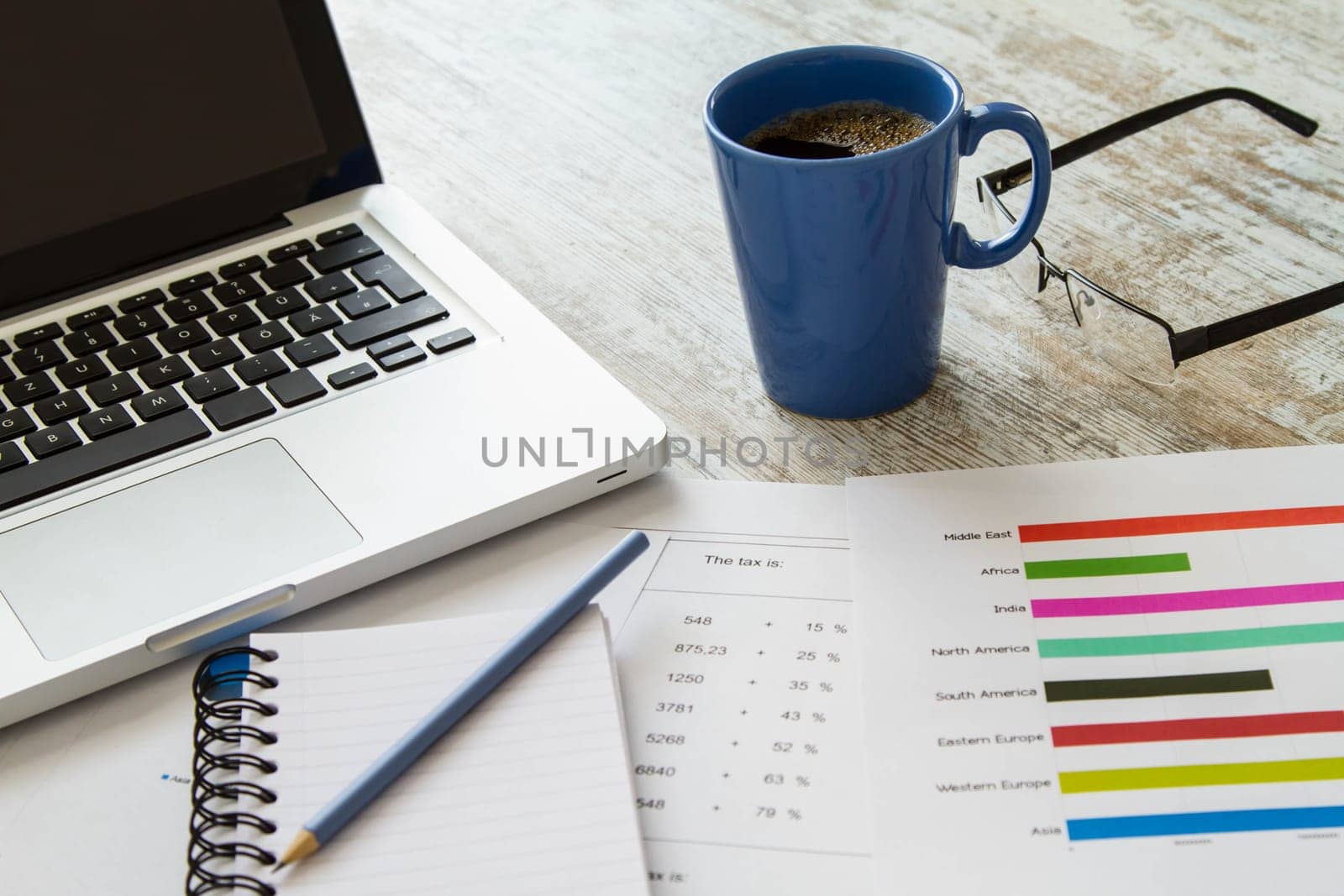 Working, analyzing and doing calculations.