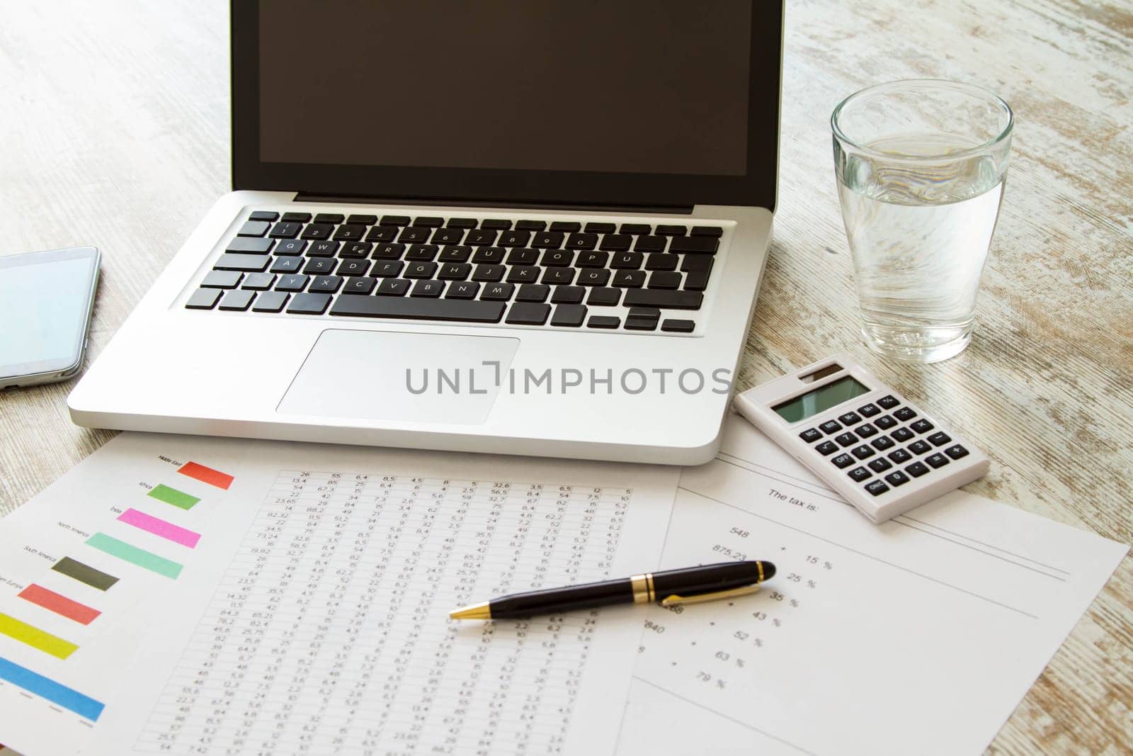 Working, analyzing and doing calculations.