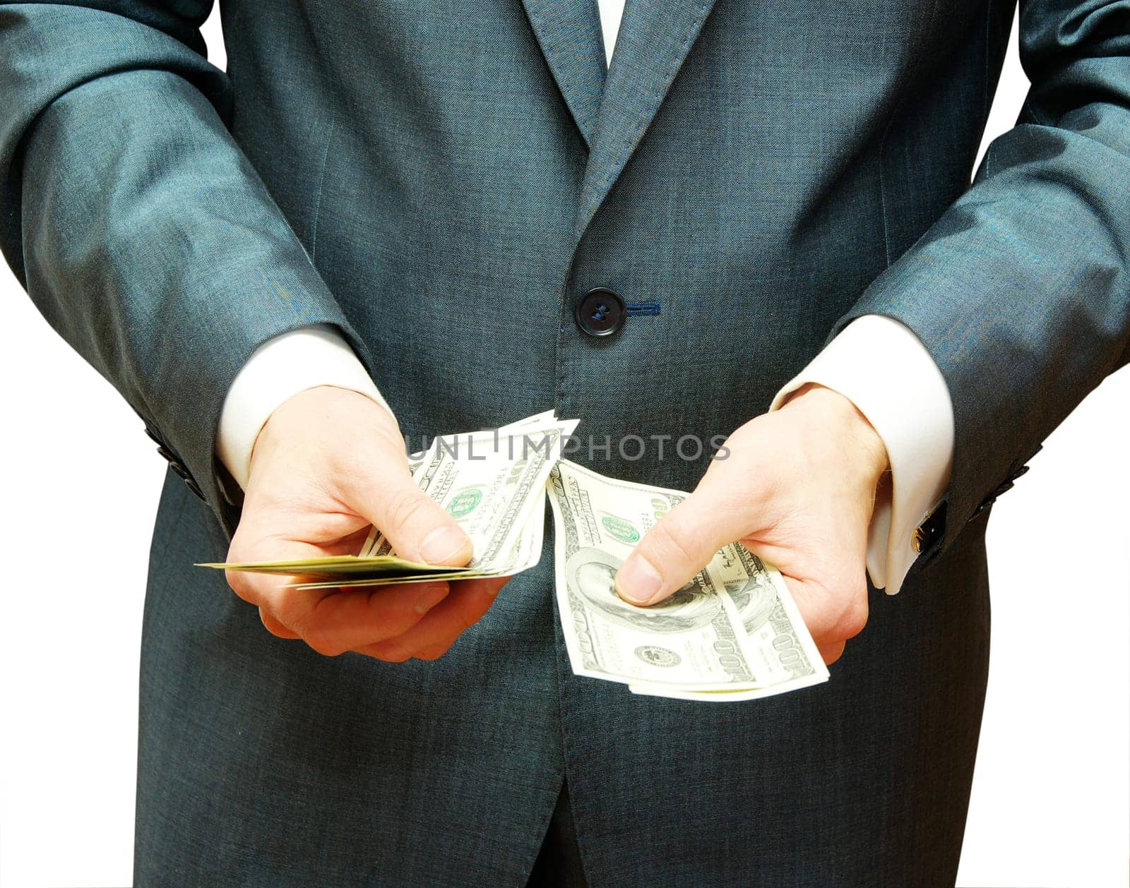 Hand with money isolated on white background