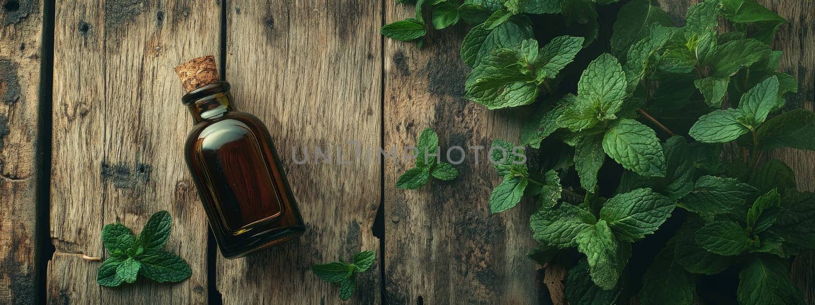 Peppermint essential oil in a small bottle, Generative AI, nature