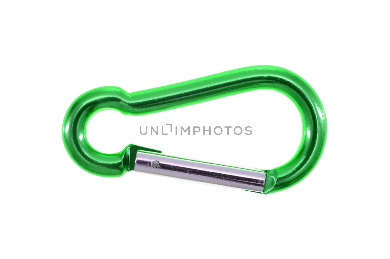 A close up shot of a climbing carabiner