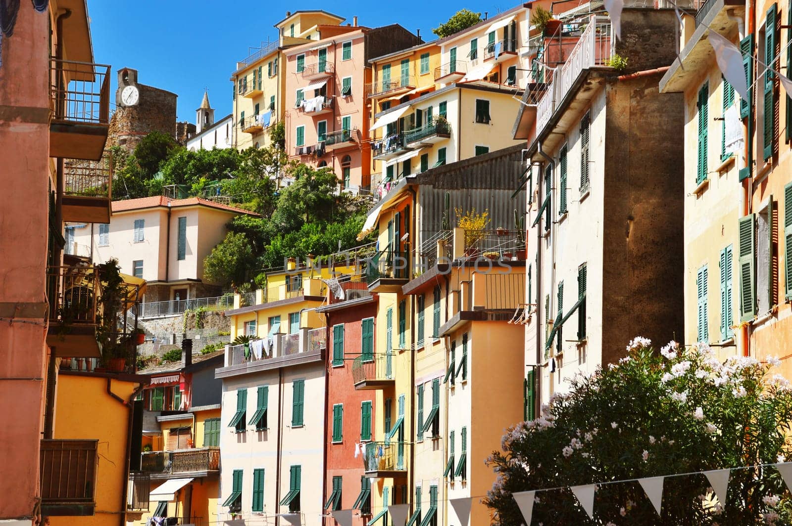 Traditional Mediterranean architecture of Riomaggiore, La Spezia, Liguria, Italy