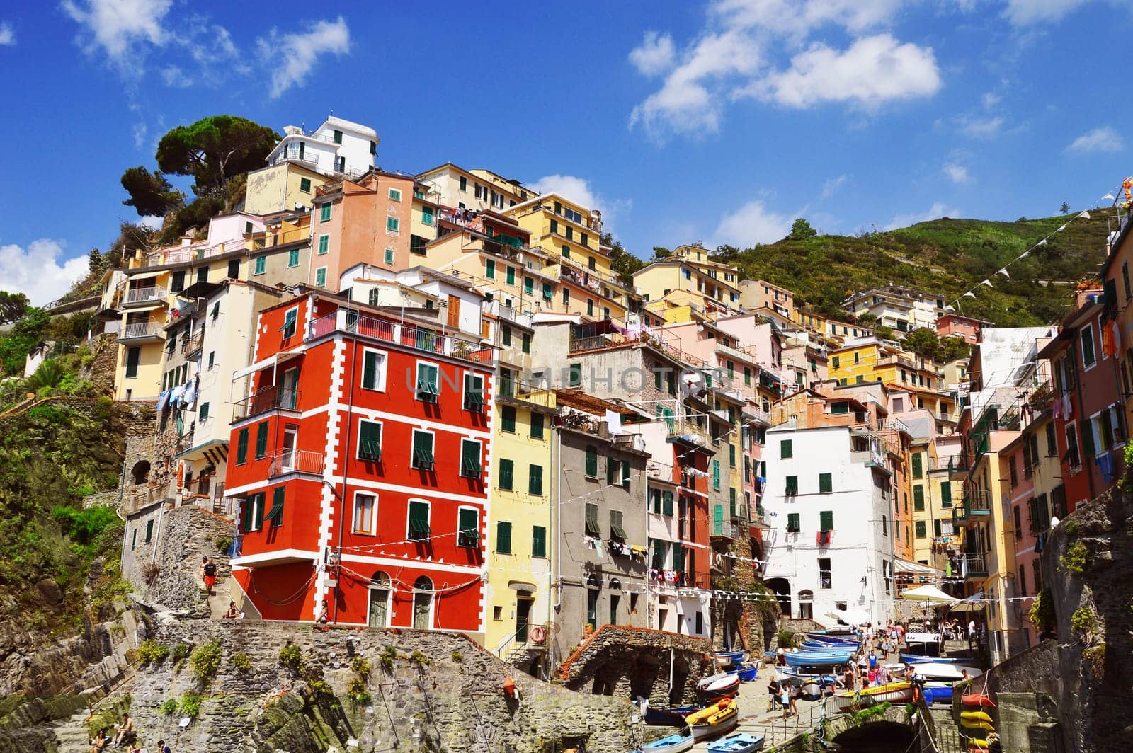 Traditional Mediterranean architecture of Riomaggiore, La Spezia, Liguria, Italy