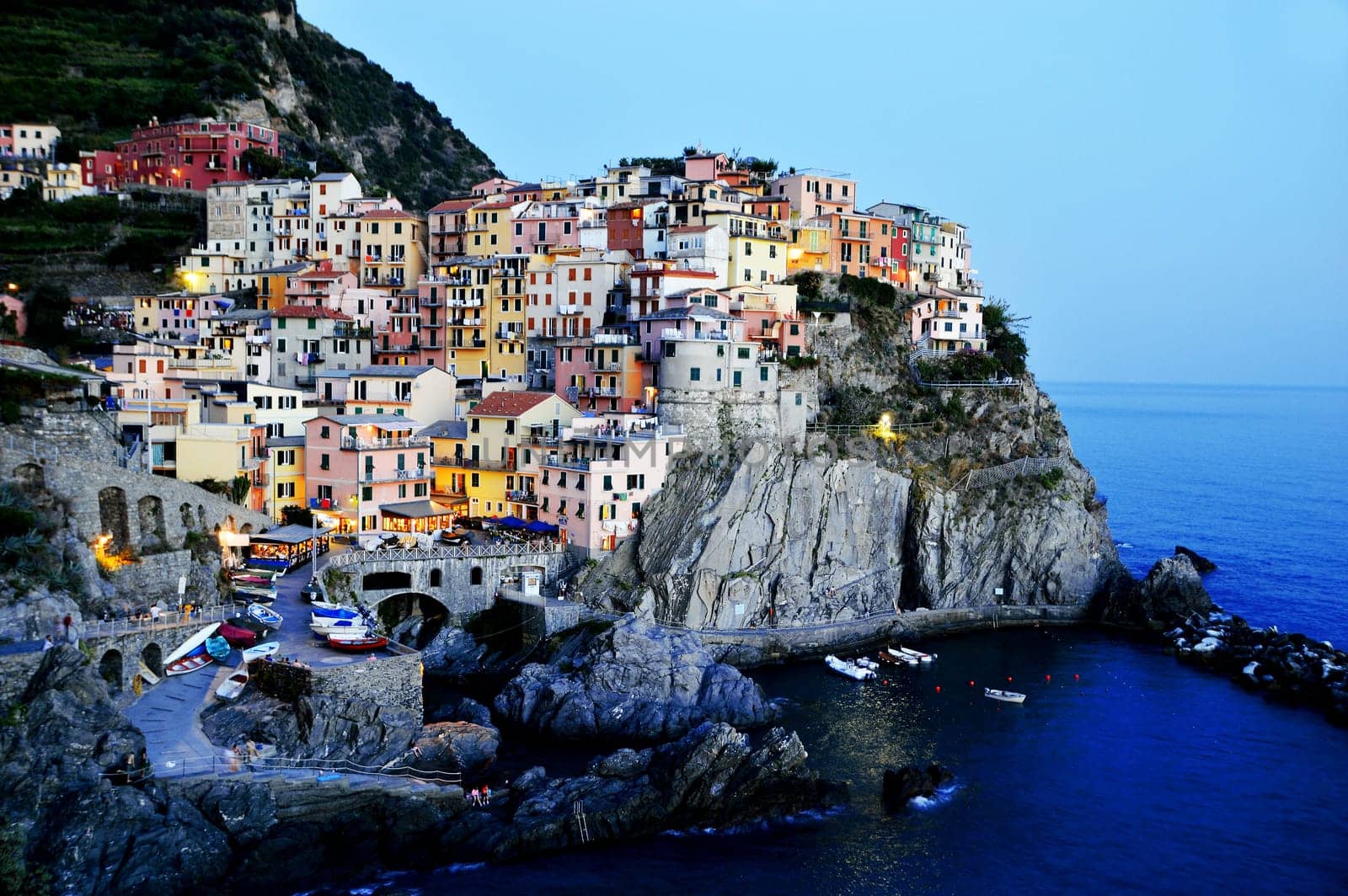 Traditional Mediterranean architecture of Manarola, La Spezia, Liguria, Italy