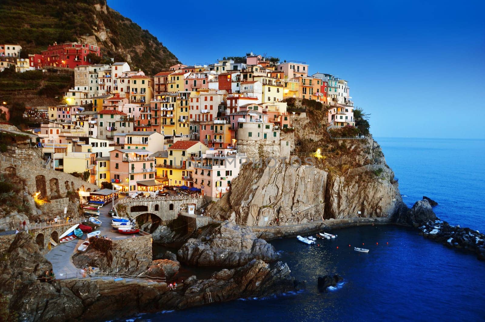 Traditional Mediterranean architecture of Manarola, La Spezia, Liguria, Italy