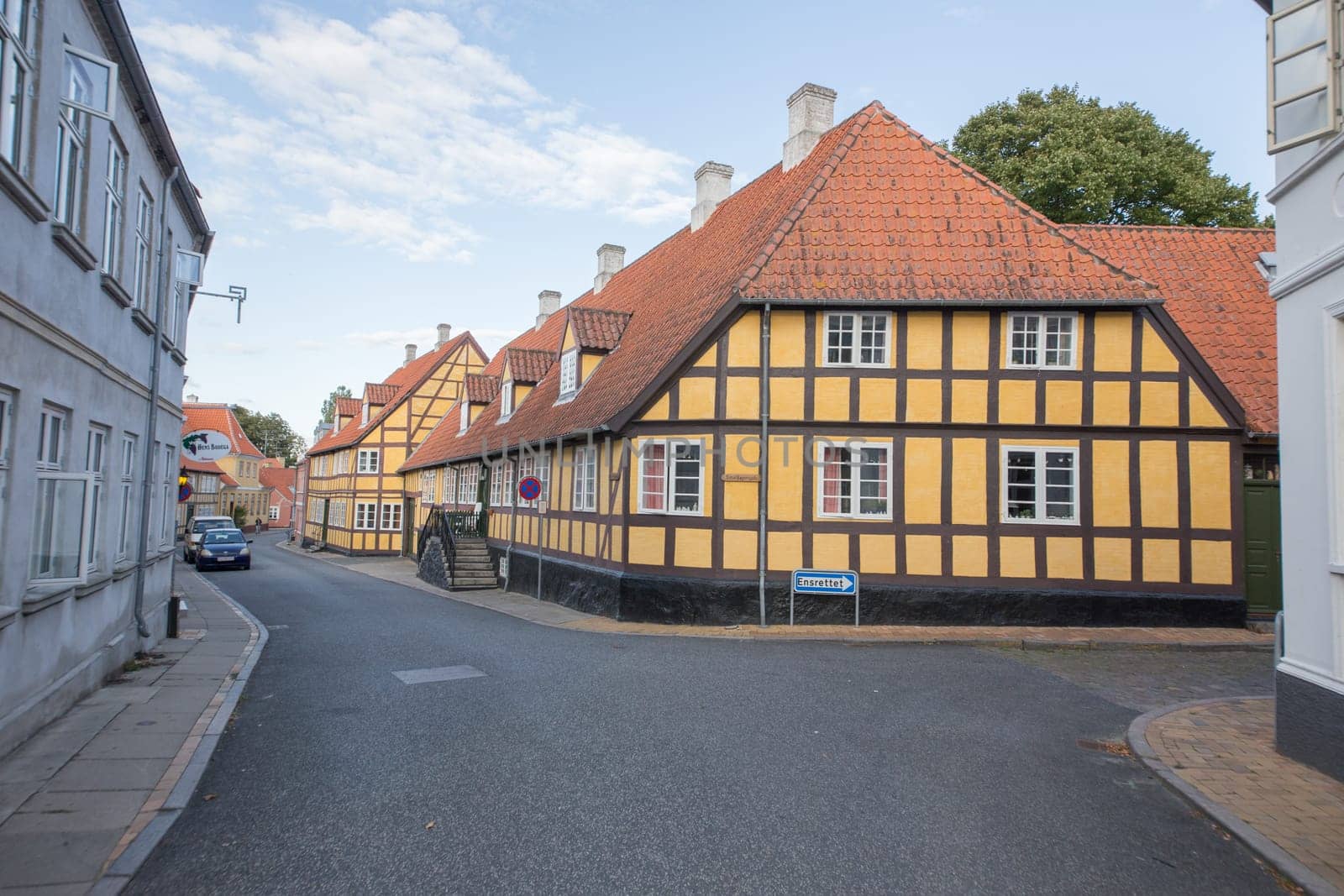 Yellow half-timbered house in the city of Rudkabing