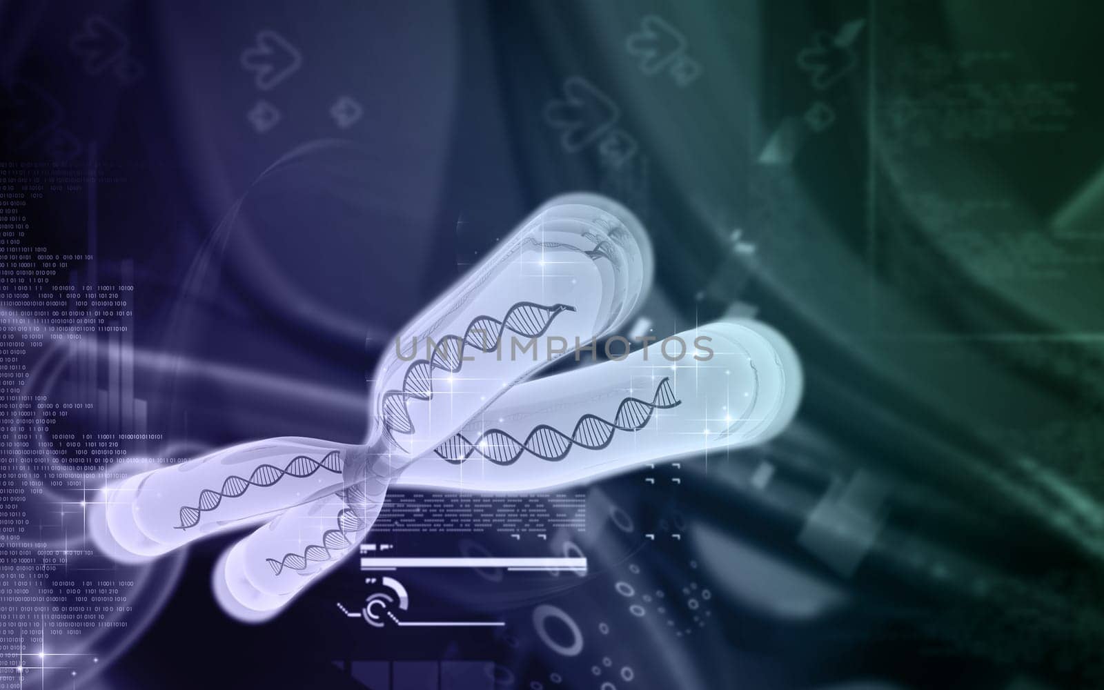 Digital illustration of chromosome in colour background