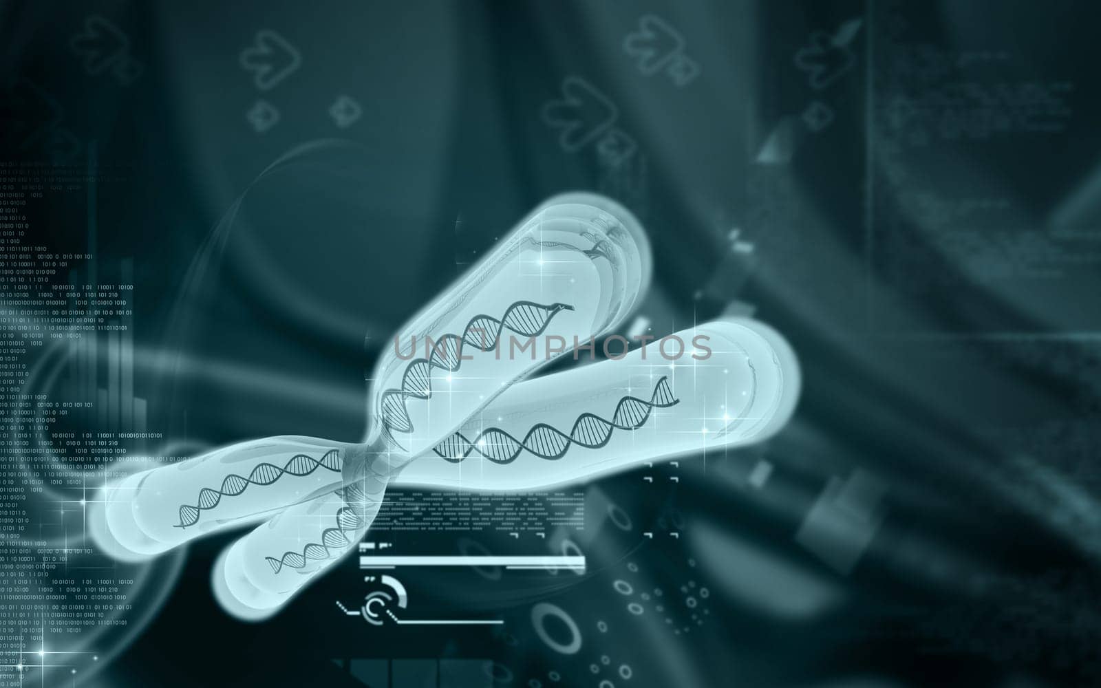 Digital illustration of chromosome in colour background