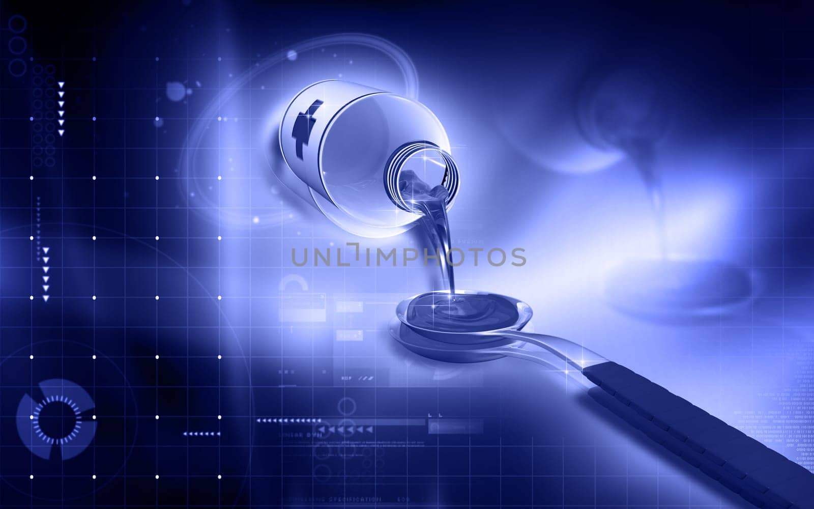 Digital illustration of medicine with spoon in colour background