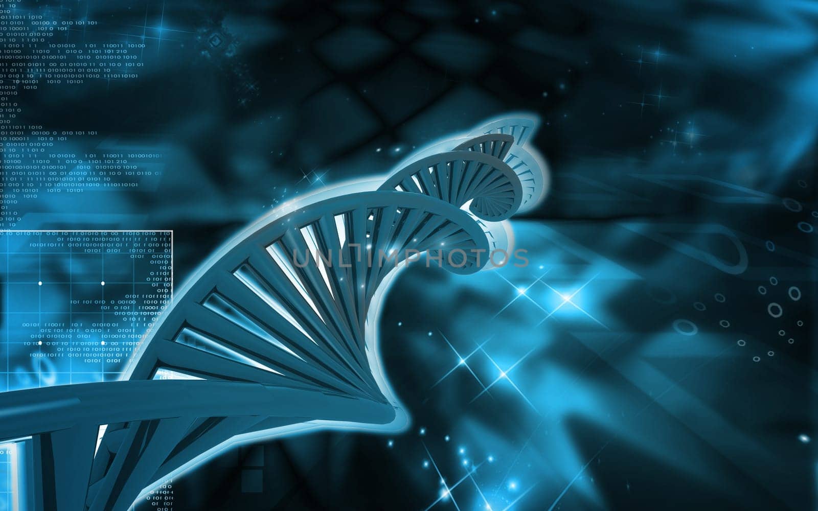 Digital illustration DNA structure in colour background