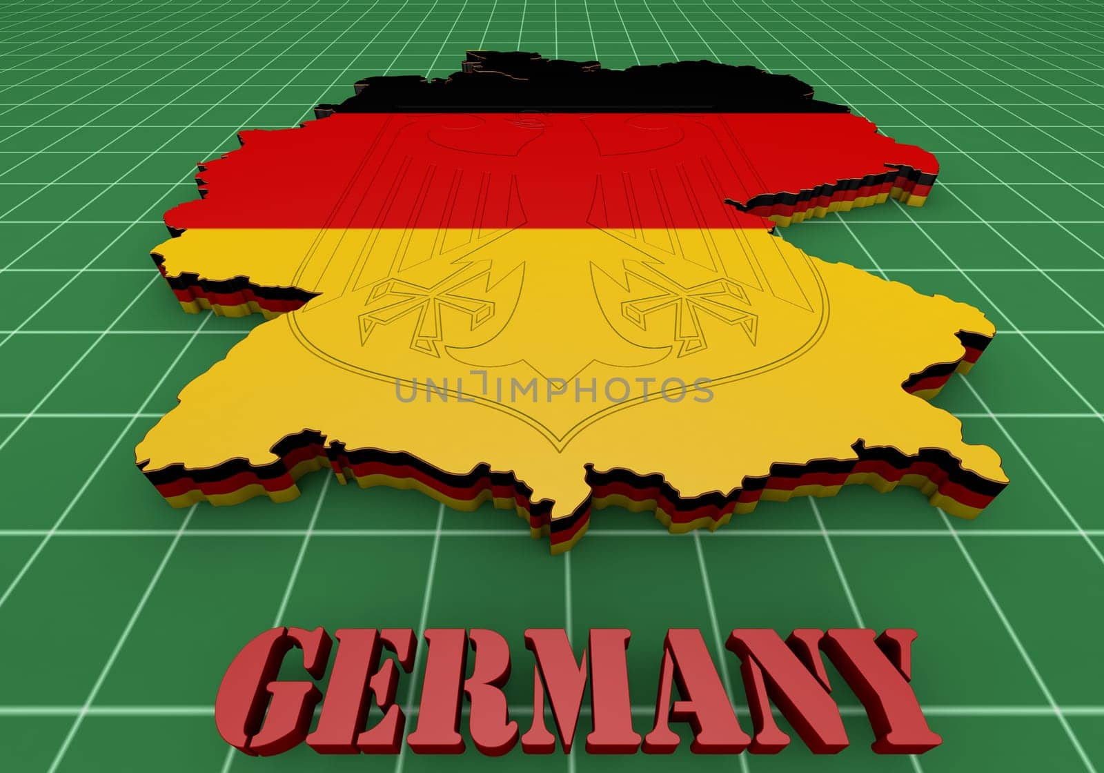 3D Map illustration of Germany with flag