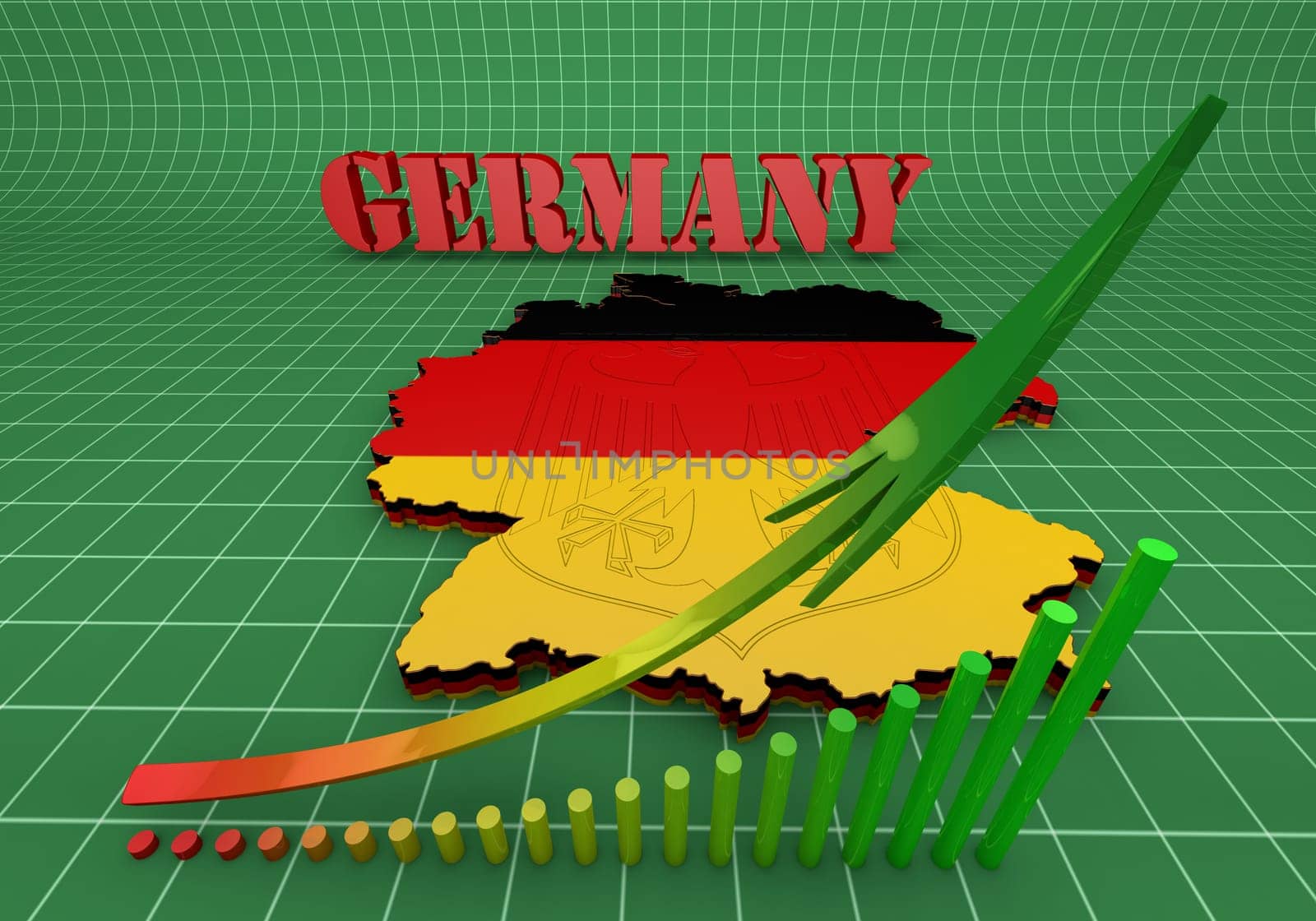 3D Map illustration of Germany with flag