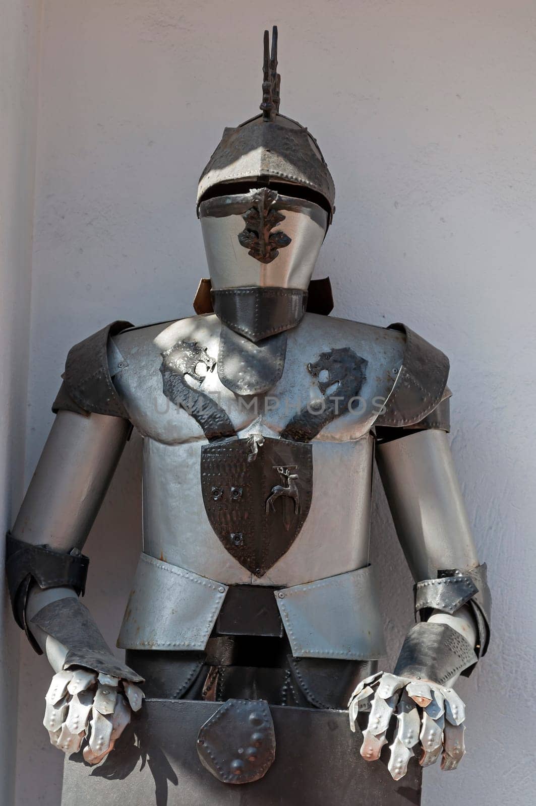 Close up view of a medieval knight armor.