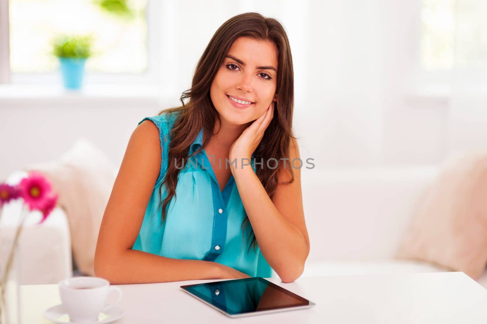 Beautiful woman with digital tablet