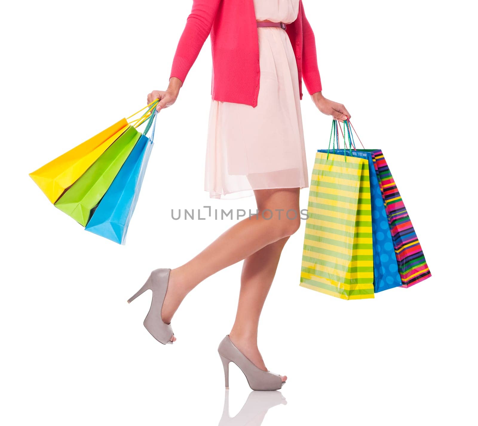 Carrying shopping bags, low section