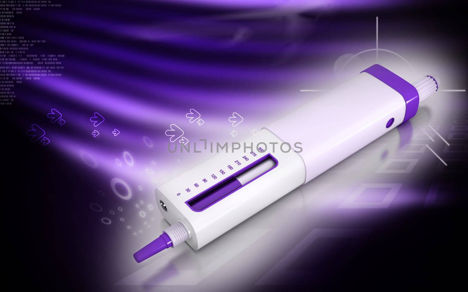 Digital illustration of insulin pen in colour background